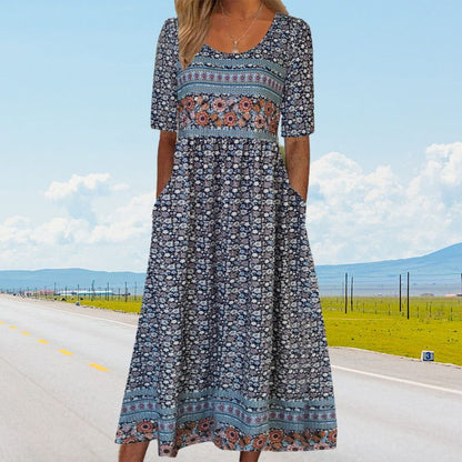 Bohème — Vestido midi de algodón impreso con mangas cortas