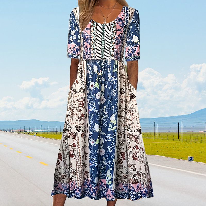 Bohème — Vestido midi de algodón impreso con mangas cortas