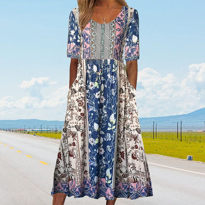 Bohème — Vestido midi de algodón impreso con mangas cortas