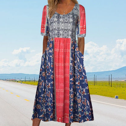 Bohème — Vestido midi de algodón impreso con mangas cortas