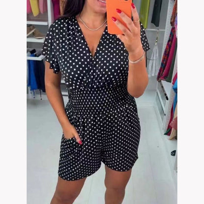 Valoura — Mono de Algodón Stretch con Cuello en V de Lunares