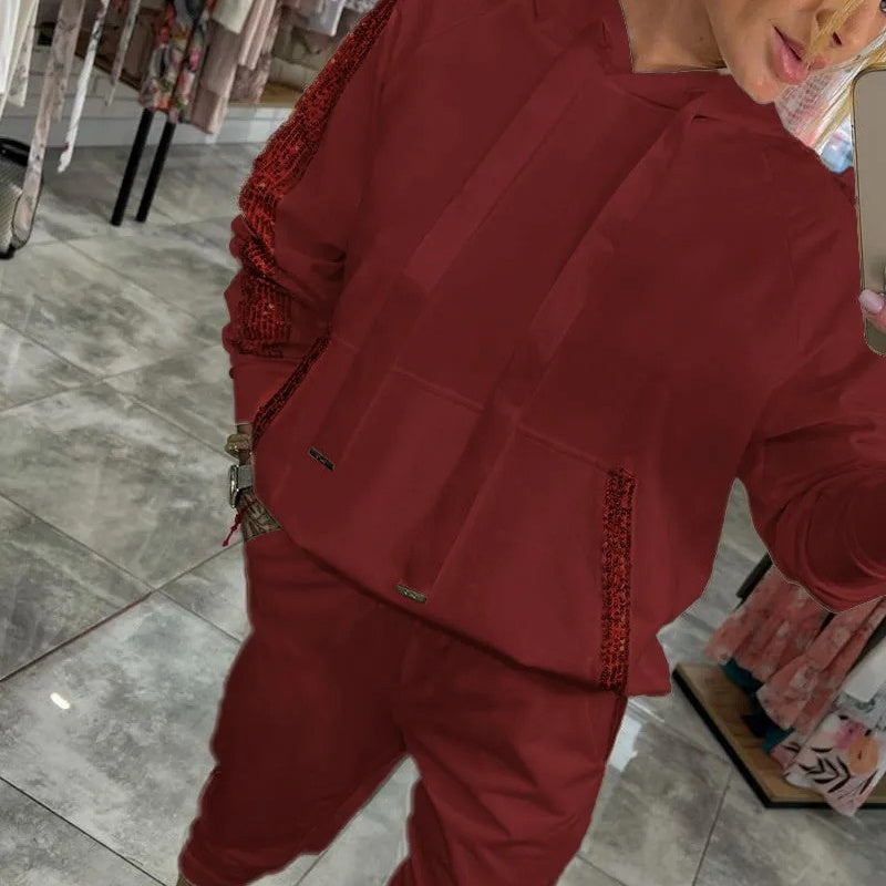 Conjunto de Sudadera para Mujer de 2 Piezas con Cordón y Pantalones - Suave