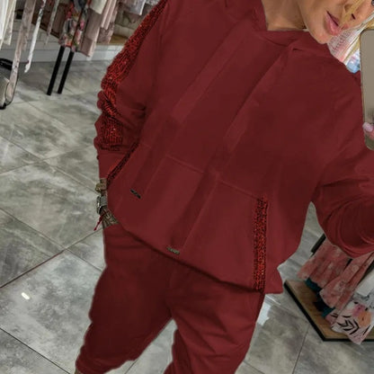 Conjunto de Sudadera para Mujer de 2 Piezas con Cordón y Pantalones - Suave