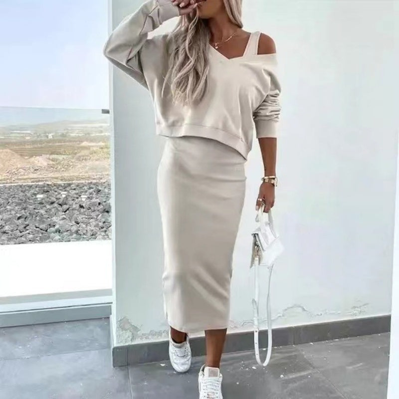 Solvae — Conjunto de dos piezas: vestido sin mangas y suéter de cuello en V