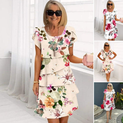 NATURALEZA A TUS PIES - Vibrante Vestido Cascada de Estampado Floral Multi-Planta