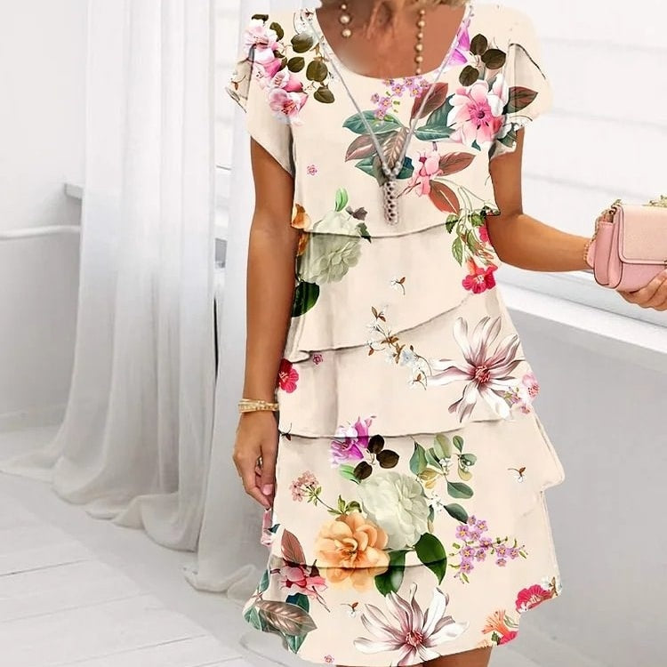 NATURALEZA A TUS PIES - Vibrante Vestido Cascada de Estampado Floral Multi-Planta