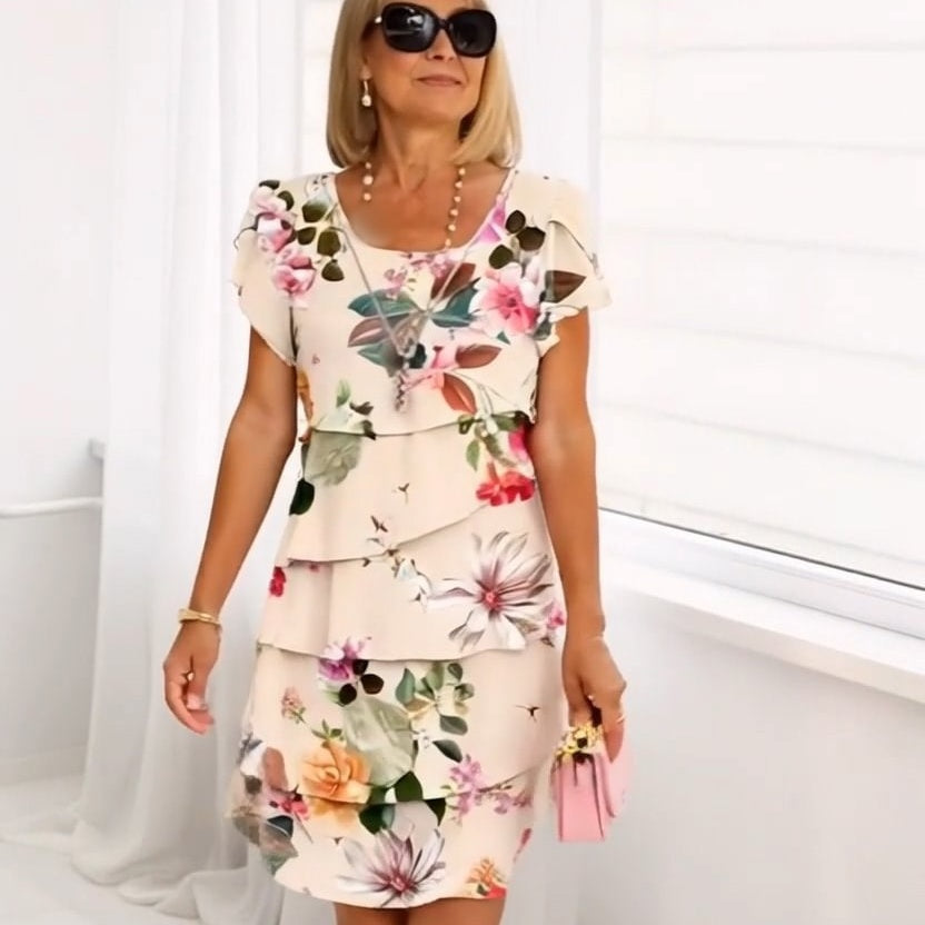 NATURALEZA A TUS PIES - Vibrante Vestido Cascada de Estampado Floral Multi-Planta