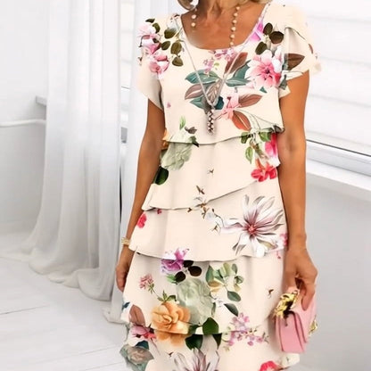 NATURALEZA A TUS PIES - Vibrante Vestido Cascada de Estampado Floral Multi-Planta