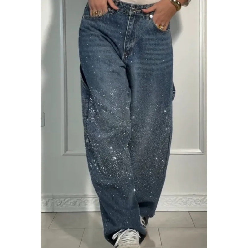 Jeans de Damas con Adorno de Strass - Elegantes Pantalones Casual Cómodos