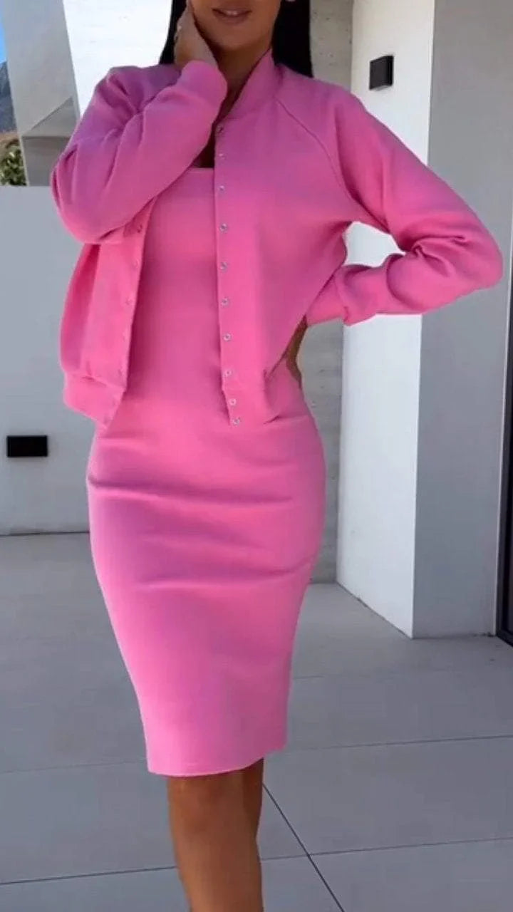Elora — Conjunto de Vestido Deslizante y Chaqueta Cortada