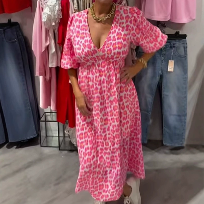 Flora — Vestido Midi Impreso con Escote en V