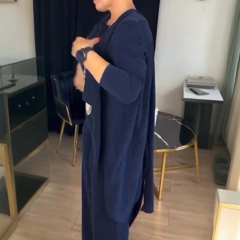 Conjunto Elegante de 3 Piezas - Cómodo Cárdigan Largo, Top y Pantalones