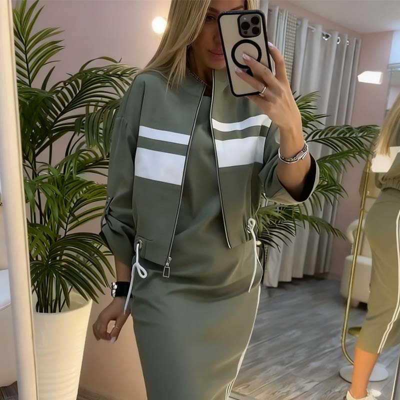 Conjunto de Chaqueta y Vestido para Mujer con Cuello Alto - Elegante
