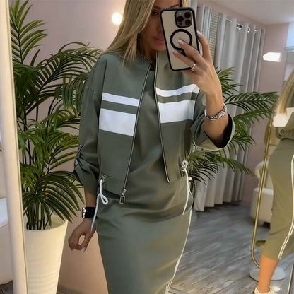 Conjunto de Chaqueta y Vestido para Mujer con Cuello Alto - Elegante