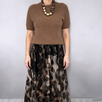 Conjunto Completo de Dos Piezas - Elegante Top y Falda Fluida con Estampado de Leopardo