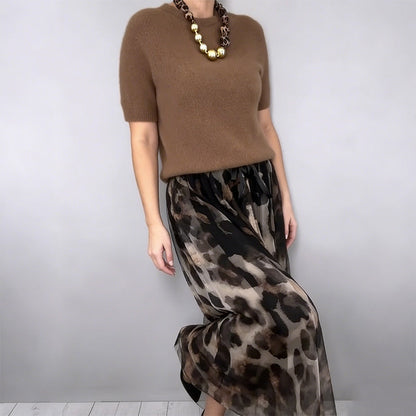 Conjunto Completo de Dos Piezas - Elegante Top y Falda Fluida con Estampado de Leopardo