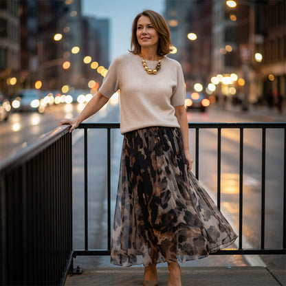 Conjunto Completo de Dos Piezas - Elegante Top y Falda Fluida con Estampado de Leopardo