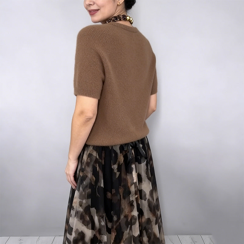 Conjunto Completo de Dos Piezas - Elegante Top y Falda Fluida con Estampado de Leopardo