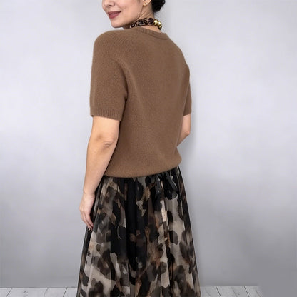 Conjunto Completo de Dos Piezas - Elegante Top y Falda Fluida con Estampado de Leopardo