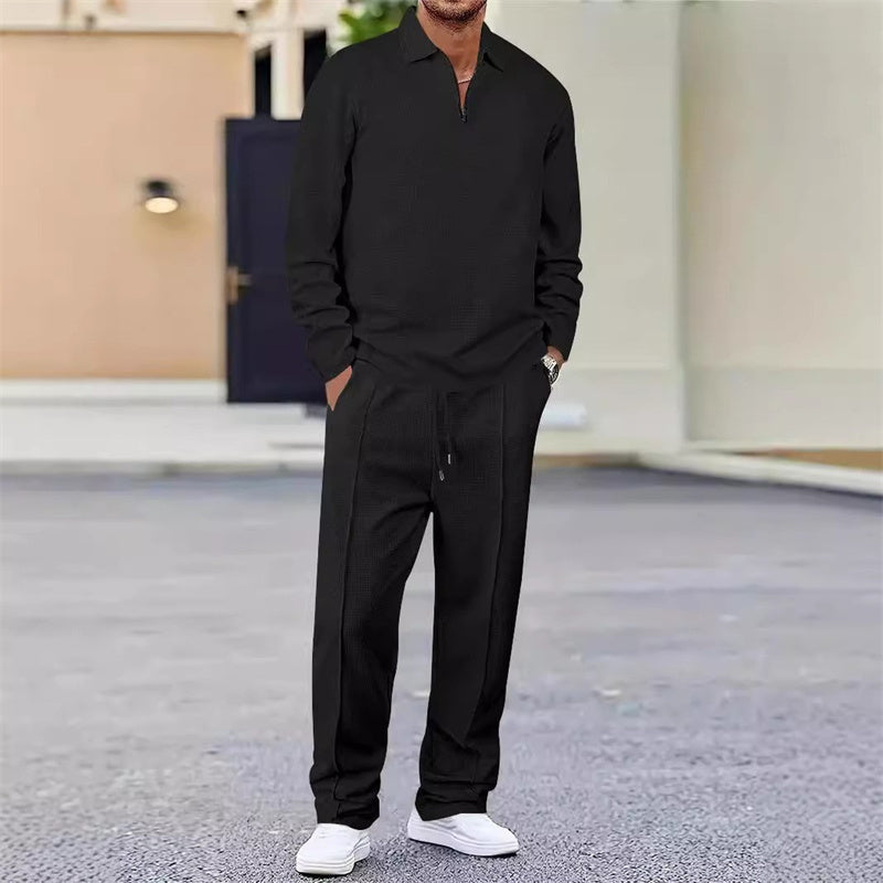 Groven — Sudadera de punto waffle con cremallera de un cuarto y pantalón de pierna recta