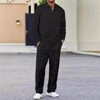 Groven — Sudadera de punto waffle con cremallera de un cuarto y pantalón de pierna recta