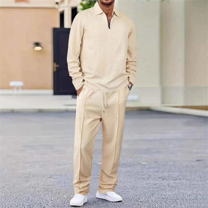 Groven — Sudadera de punto waffle con cremallera de un cuarto y pantalón de pierna recta