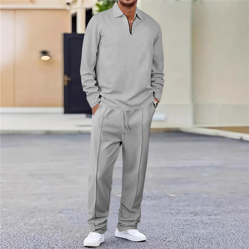 Groven — Sudadera de punto waffle con cremallera de un cuarto y pantalón de pierna recta