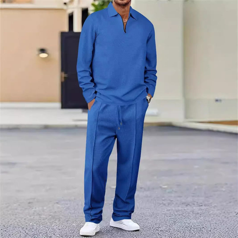 Groven — Sudadera de punto waffle con cremallera de un cuarto y pantalón de pierna recta