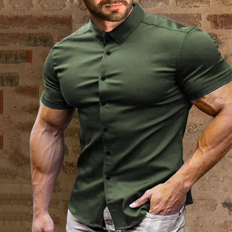 Calvern — Camisa de Algodón Botonada Sin Arrugas