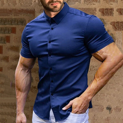 Calvern — Camisa de Algodón Botonada Sin Arrugas