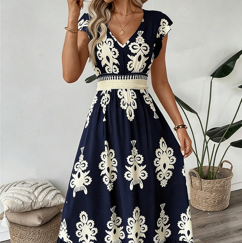 Baroque  — Vestido Maxi Fluido con Escote en V