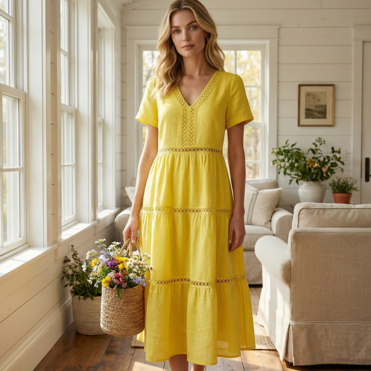Velorie — Vestido Midi de Encaje con Escote en V