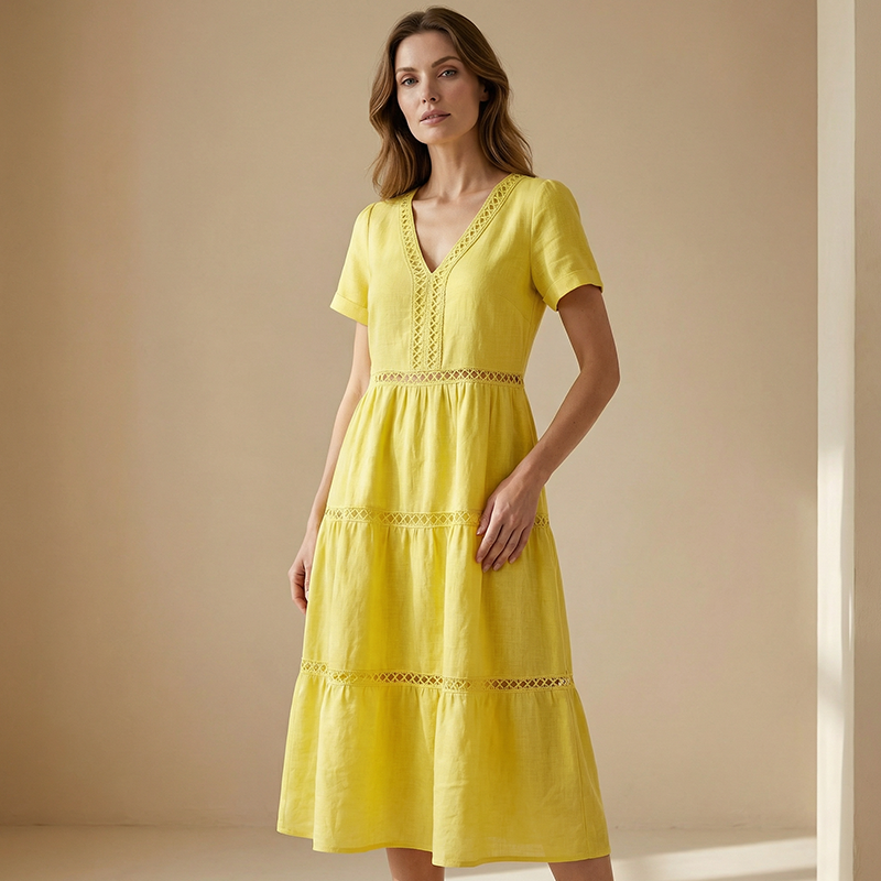 Velorie — Vestido Midi de Encaje con Escote en V