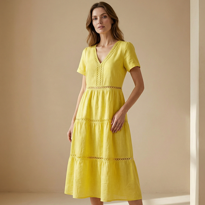 Velorie — Vestido Midi de Encaje con Escote en V