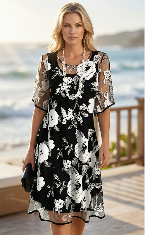 Florè — Vestido Midi con Superposición de Chifón Transparente
