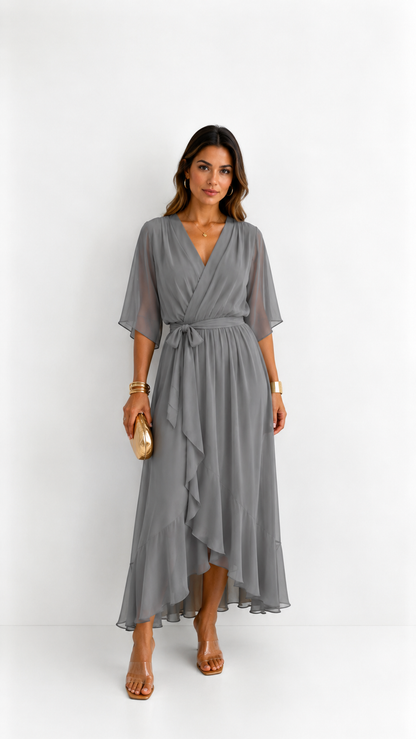 Léa — Vestido Maxi de Chiffon Floral