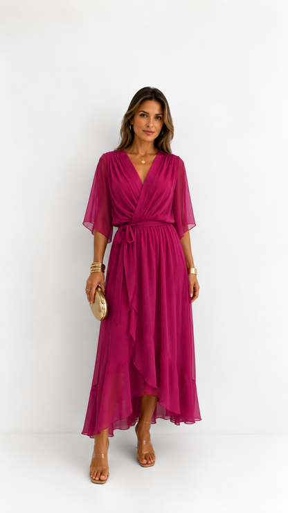 Léa — Vestido Maxi de Chiffon Floral