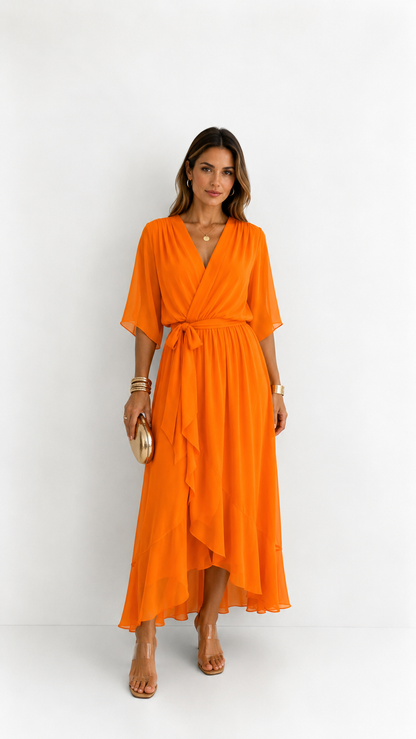 Léa — Vestido Maxi de Chiffon Floral