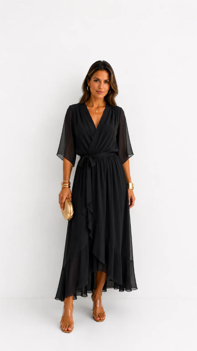 Léa — Vestido Maxi de Chiffon Floral