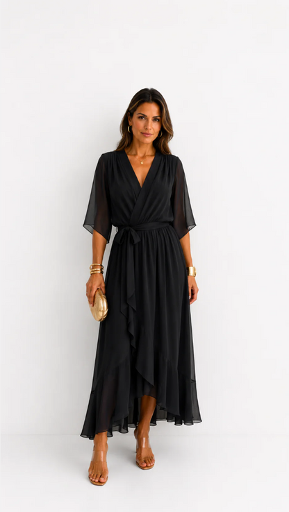 Léa — Vestido Maxi de Chiffon Floral